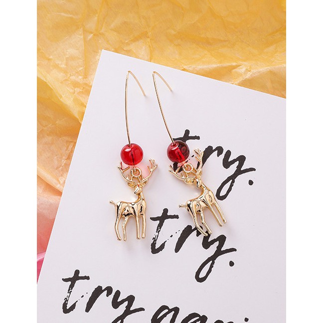 LRC Anting Tusuk Fashion Christmas Elk Ball Cartoon Alloy Earrings D42693