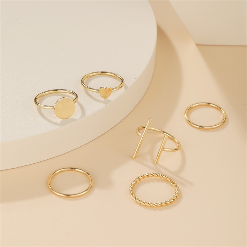 6pcs / Set Cincin Bentuk Hati Geometris Gaya Simple Untuk Wanita