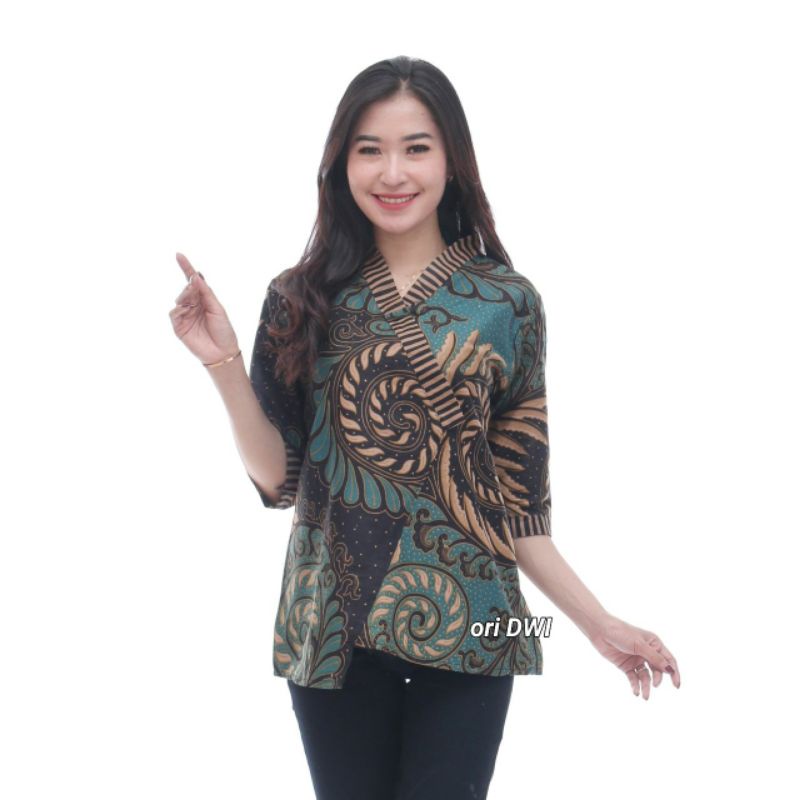 M-L-XL-XXL Batik wanita ASJ SA HRB026 Kenongo Kemeja Tosca Pendek-B.puser hijau dwi