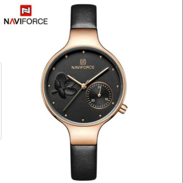 JAM TANGAN WANITA NAVIFORCE NF 5001 ROSE HITAM ORIGINAL