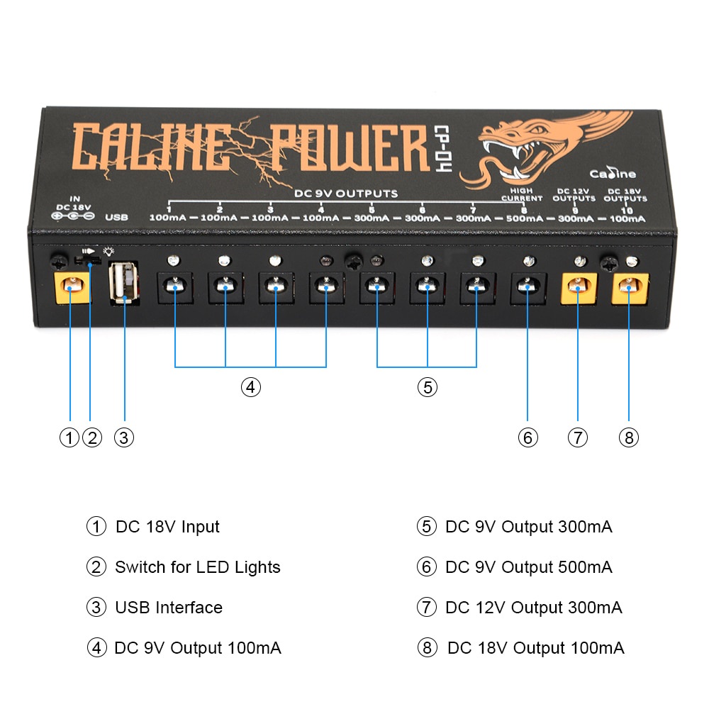 Caline Power Supply Pedal Efek Gitar Multi Channel 10 Output - CP-04