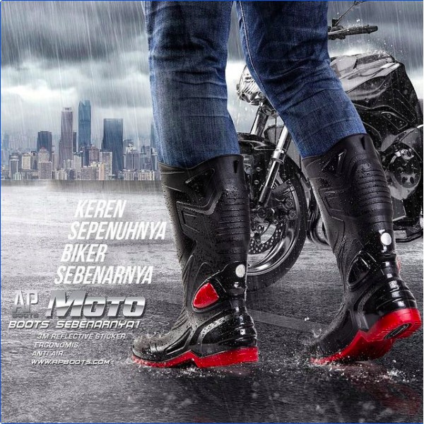 AP Boots MOTO 3 / Boot Biker Hitam Sol Merah