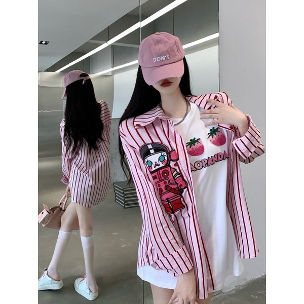 VN KEMEJA STRIP BORDIR ROBOT IMPORT / TOP SALUR