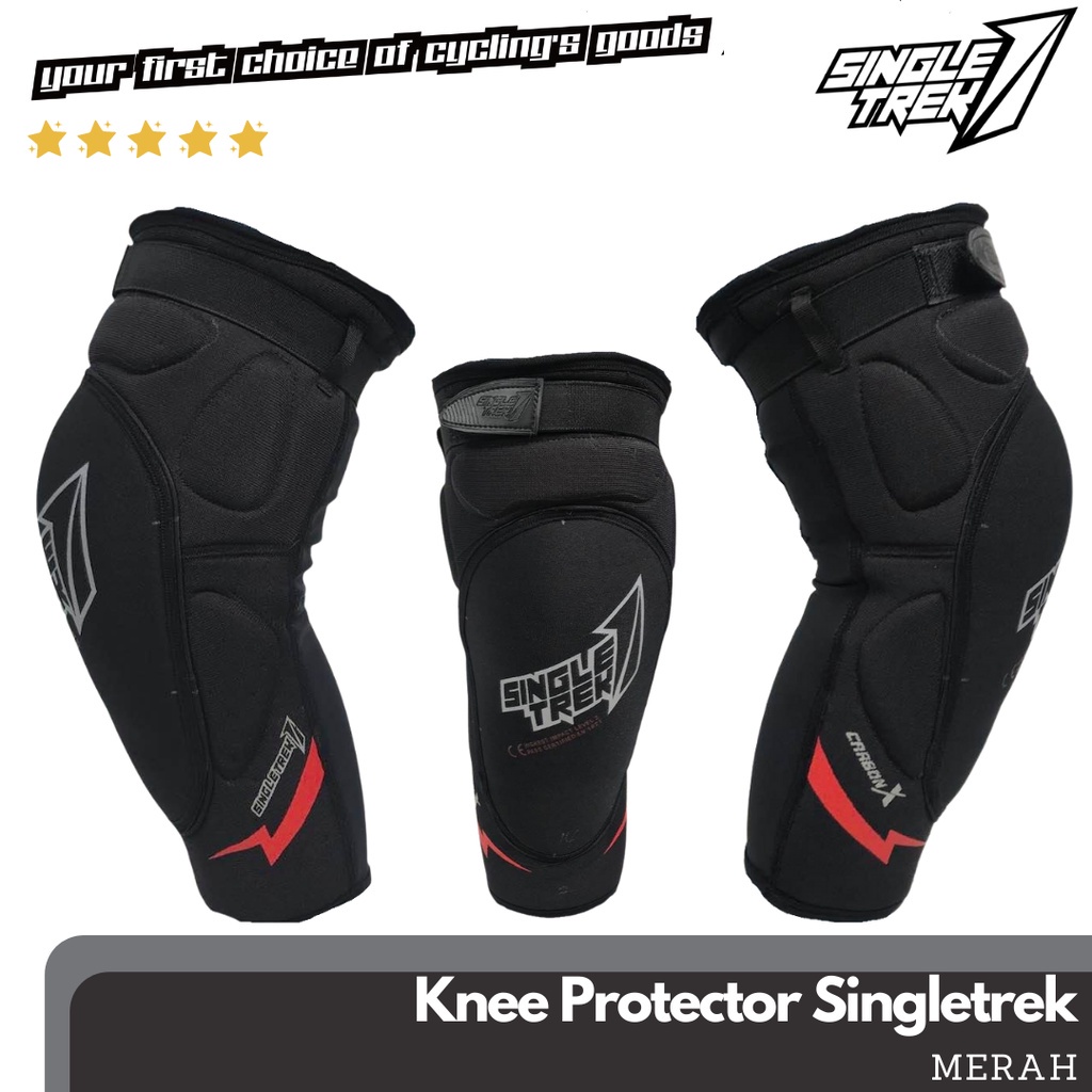 Knee Protector dengkul Singletrek1 Carbon KPC Merah