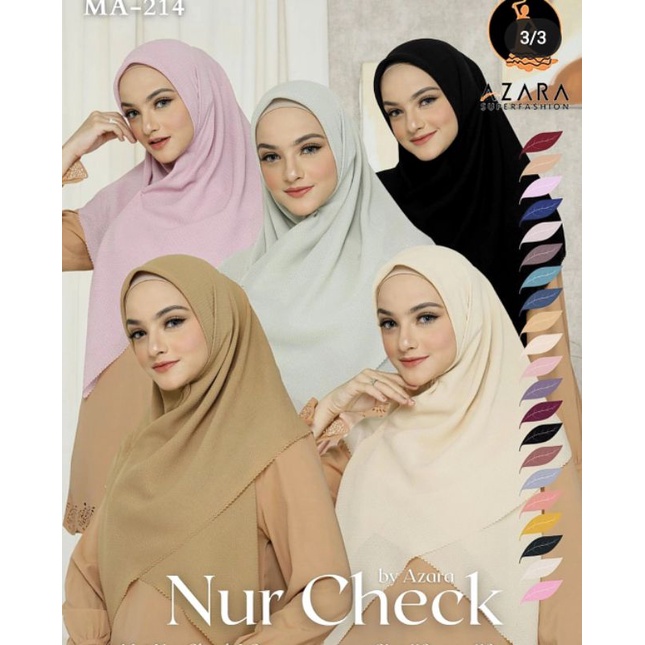 HIJAB AZARA NUR CHECK PREMIUM/ JILBAB LASERCUT SEGI EMPAT WAFFLE NUR CHECK