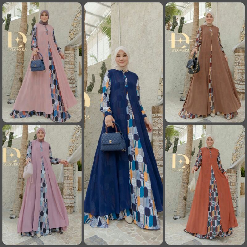 Zahra Dress By Dlovera Original Terbaru Gamis Syari Katun Motif Mix Ceruty Dres Muslim Muslimah Busu