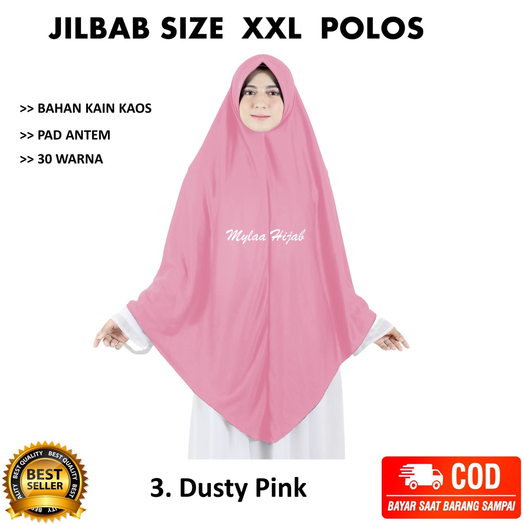 Jilbab instan NON SERUT Size XXL Pad Antem Bahan Kaos PE murah XXL-03 HARGA GROSIR TERMURAH.-DUSTY PINK