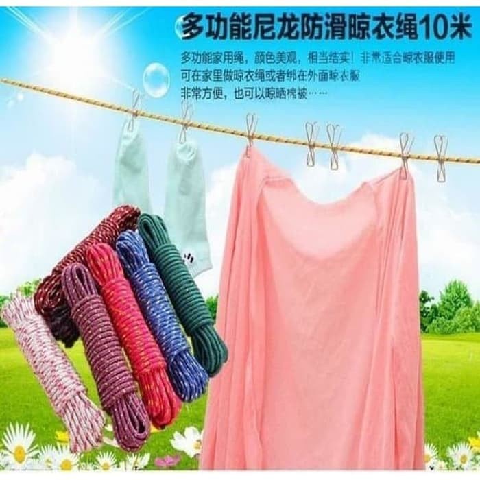 COD Tali Jemuran Nilon 10 Meter Anti Selip Nylon Warna-i Cantik Kuat Murah