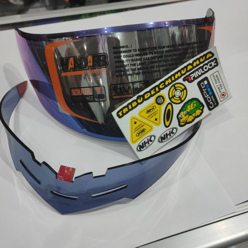 Paket Ganteng kaca helm NHK RX9 Fullface Iridium Blue, Silver, Gold, gratis stiker