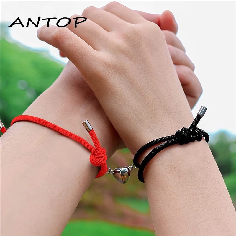 2 Pcs Gelang Cinta Pasangan Tali Kepang Magnetik Gaya Cina Untuk / Pria / Wanita ANTOP