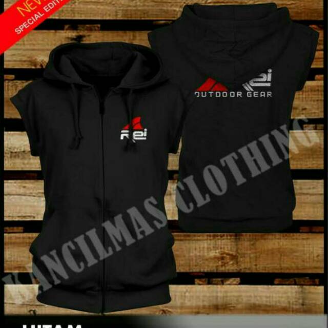 Jaket zipper rompi rei outdoor warna hitam