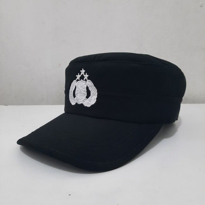 Topi Komando Bintara Polri Bordir Logo Tribrata Hitam Twist Halus Premium