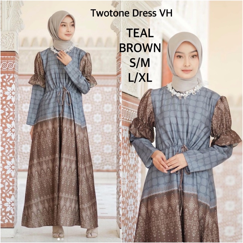 READY TWOTONE DRESS BY VANILLA HIJAB | DRESS MUSLIM