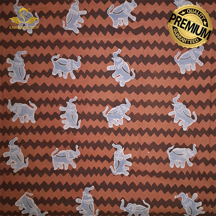 Kain Batik Tulis Warna Alam 100% Handmade Halus Motif Klasik Gajah Tirto Cokelat Biru Putih (Hanya K