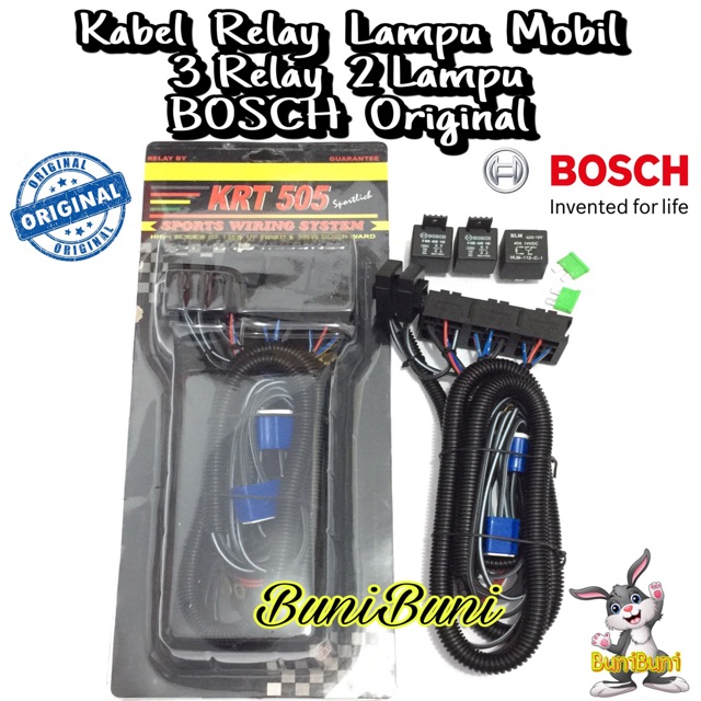 Kabel Relay BOSCH Komplit Untuk Lampu H4 Mobil 3 Relay 2 Lampu BOSCH KRT Original