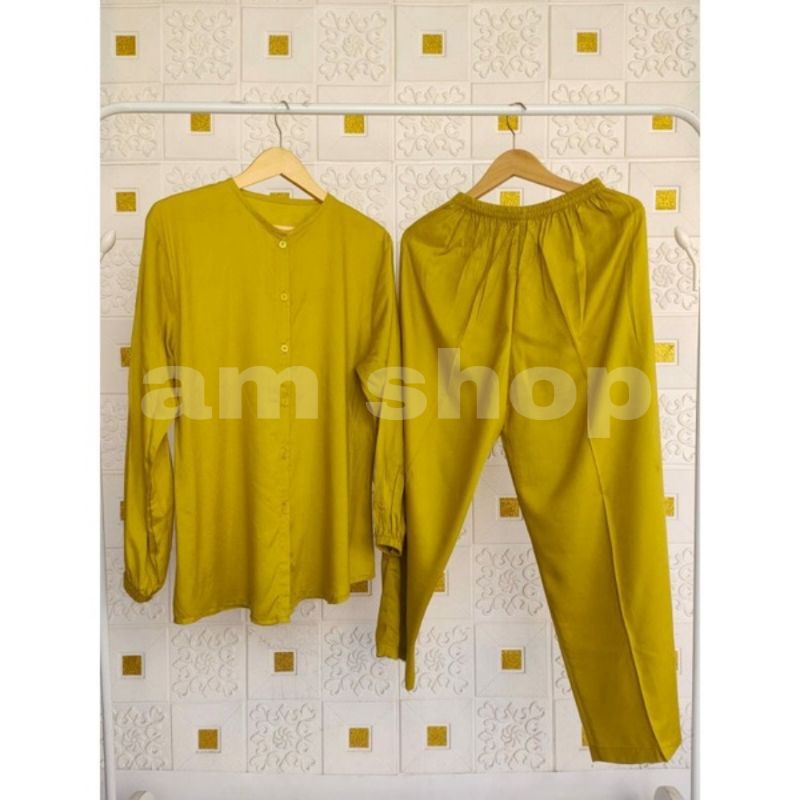 Pajamas Tangan Panjang / ONE SET PIYAMA OBLONG / SLEEPWEAR DAILY SET BEST SELLER RAYON POLOS PREMIUM-3