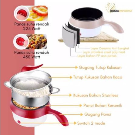 Panci Listrik Advance C18 Serbaguna Multifunctional Electric Fry Pan Panci Listrik Lapisan Keramik Warmer Steamer Cooker