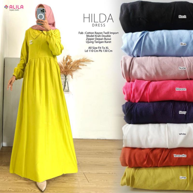 neww gamis polos Hilda dress terbaru original by nabtik / terlaris