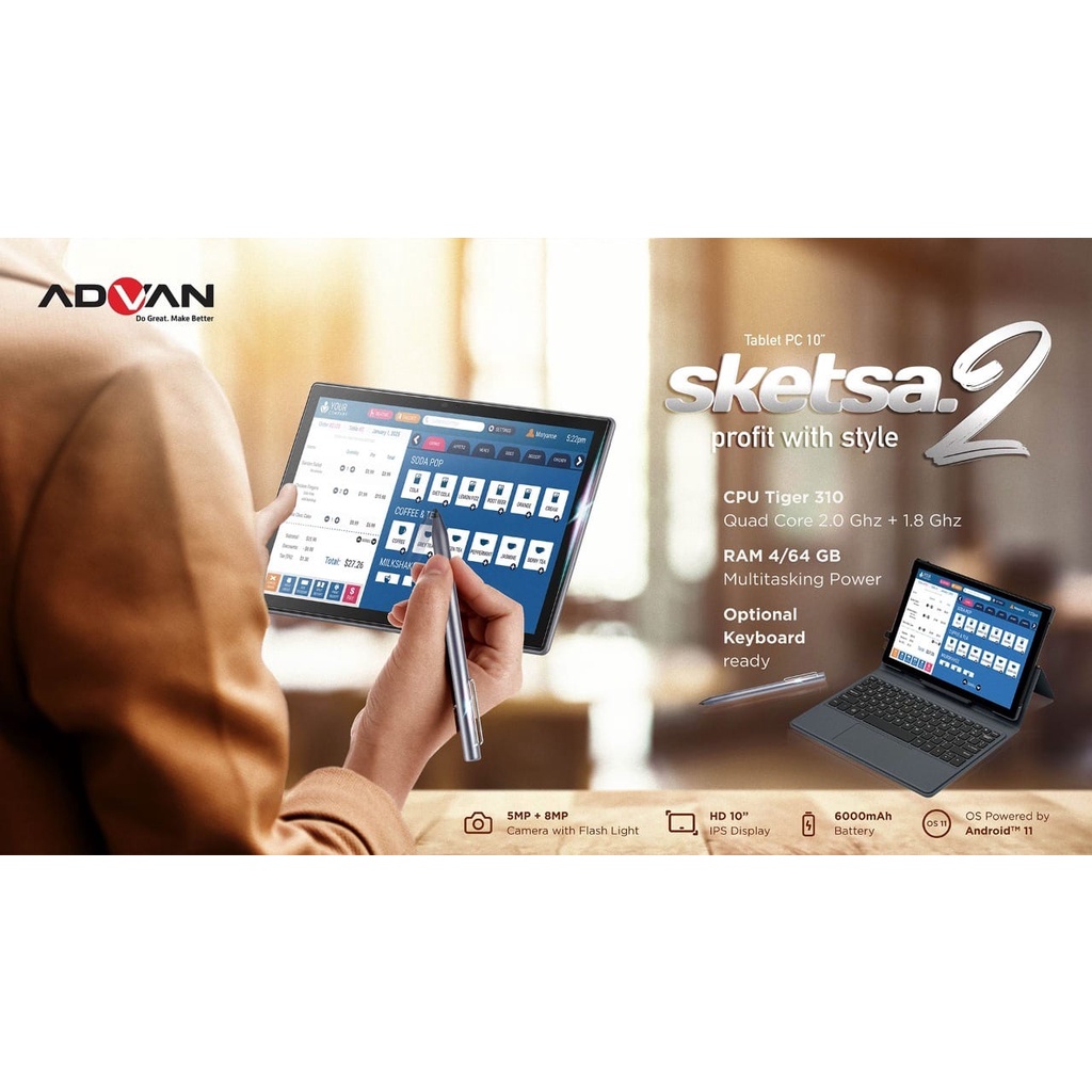 Advan Sketsa 2 Tablet 10.1" Ram 4/64Gb - Garansi Resmi
