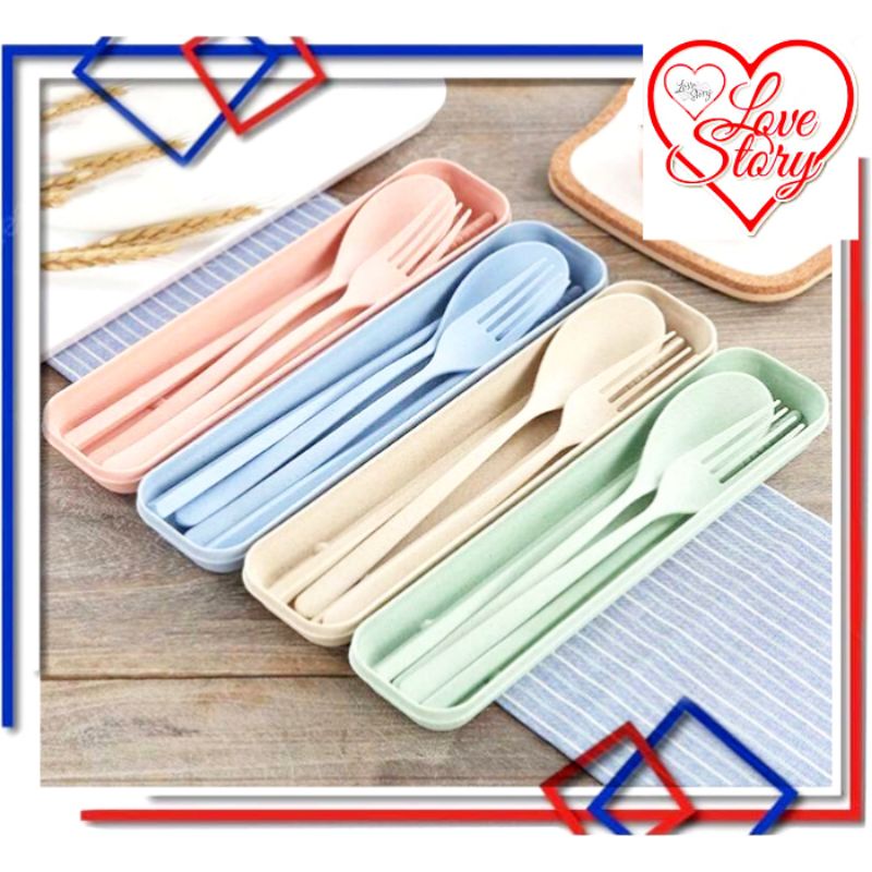 SENDOK GARPU SUMPIT PORTABLE 1 SET PLUS KOTAK PENYIMPANAN ALAT MAKAN SET PERLENGKAPAN MAKAN