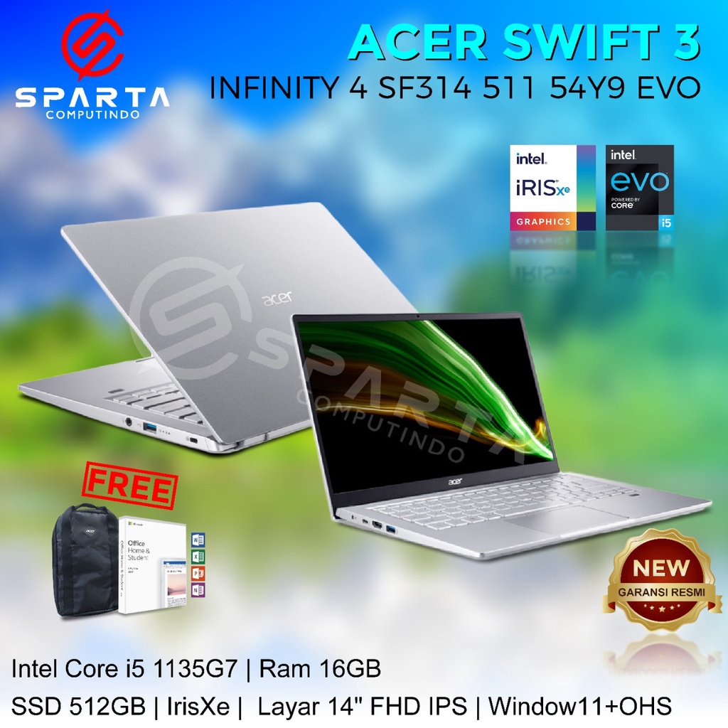 Laptop Acer Swift 3 infinity 4 SF314 511 54Y9 New Garansi Resmi