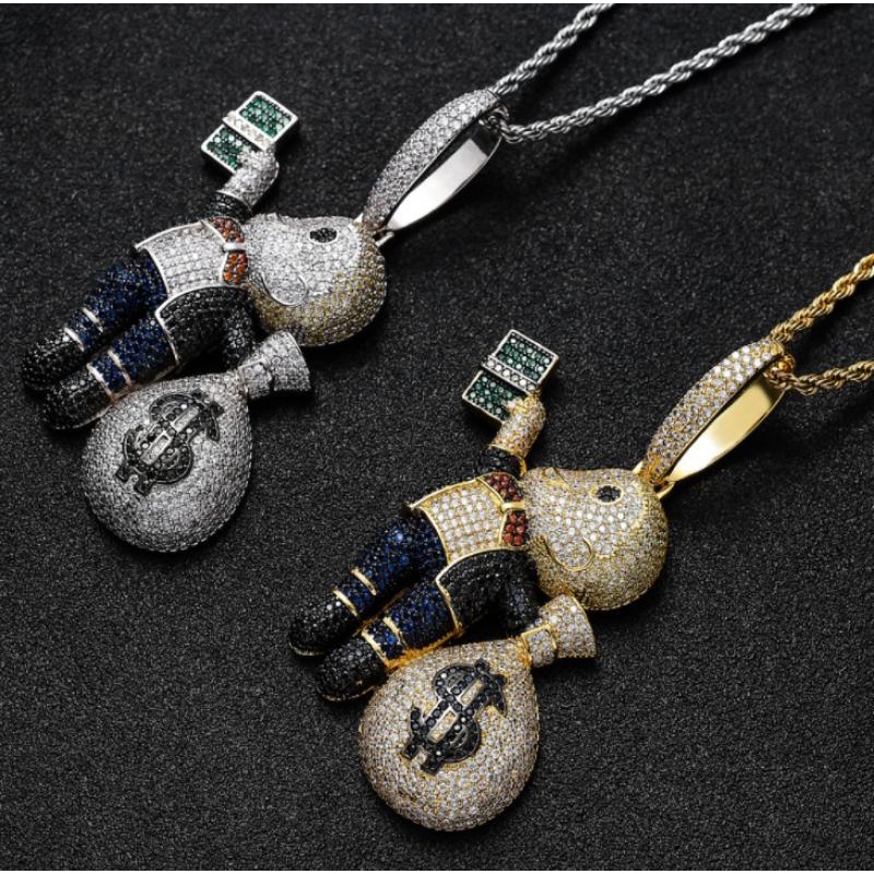 Kalung Hias Liontin Dollar Bahan Zirkon Gaya Hip-Hop Eropa Dan Amerika