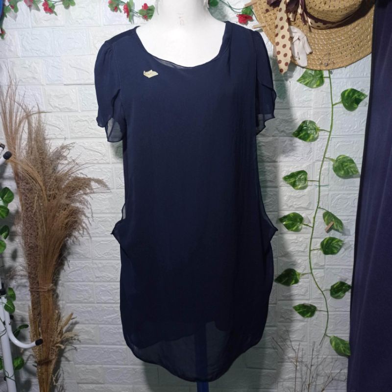 Midi Dress Jumbo Wanita Polos Lengan Pendek Dress sifon