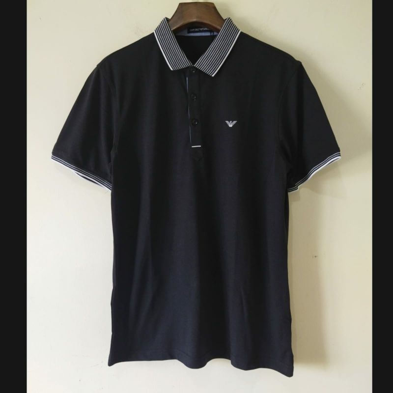 tshirt kerah polo kaos hitam pria import real pict Korea keren