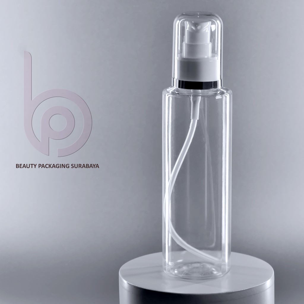 Botol Plastik PET 150ml RF Bening Tutup Pump Treatment FC Putih