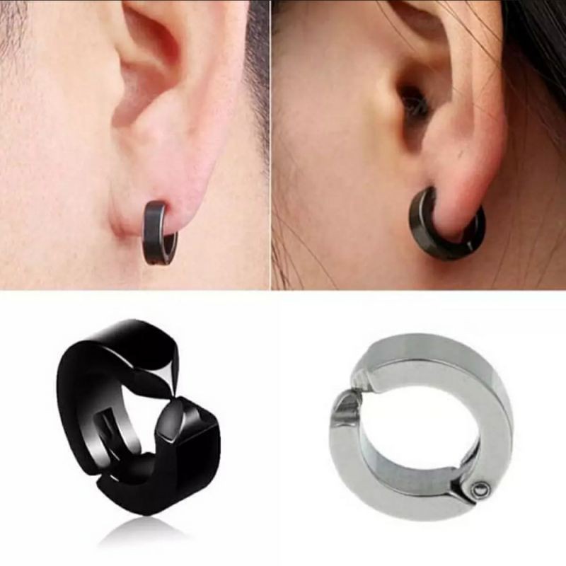 Anting Jepit Pria Wanita Korea Sepasang Warna Silver Anting Gaya Tanpa Tindik