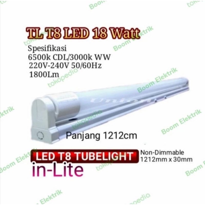 Lampu Neon Panjang TL T8 18w+Kap 1Set 120Cm Komplit Sinar Putih