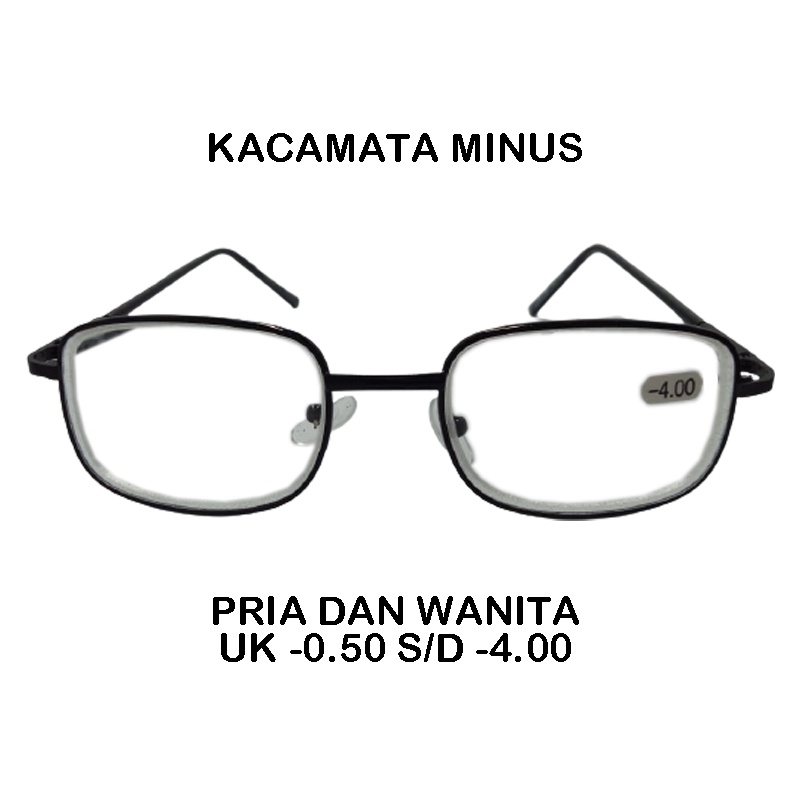 Kacamata Baca Minus Ukuran -0.50 s/d -400 Kacamata Baca Rabun Jauh Unisex Frame Kotak Hitam