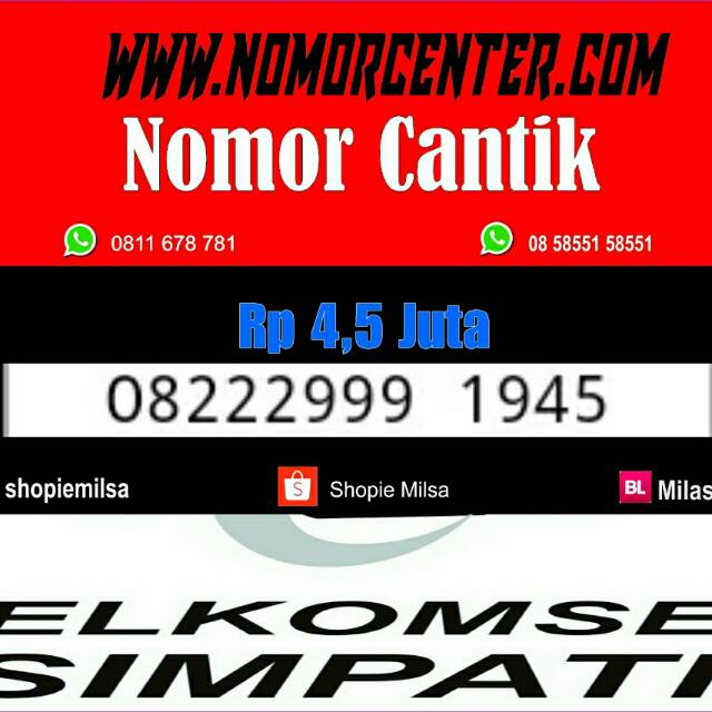 Nomor Cantik Simpati Seri Tahun 1945 _ 08222999 1945 Super Rapi #NC2 286