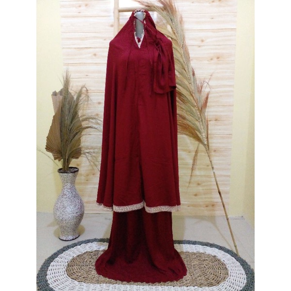 Mukena Polos Dewasa katun rayon renda Zipper kekinian