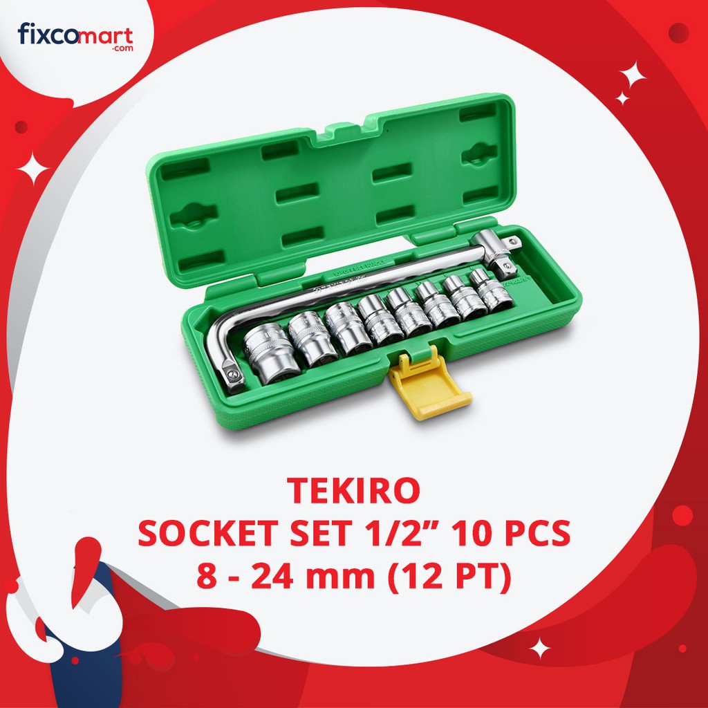 Tekiro Socket Set 1/2 Inch 10 Pcs 12Pt (8-24 Mm) Box Plastik