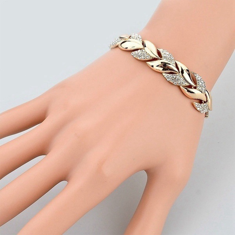 Fancyqube Gelang Sterling Silver 925 Lapis Rose Gold 18k Desain Daun Hias Kristal Berlian Untuk Wanita