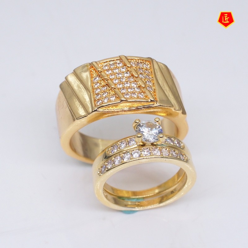 [Ready Stock]Simple 18K Gold Diamond Couple Ring