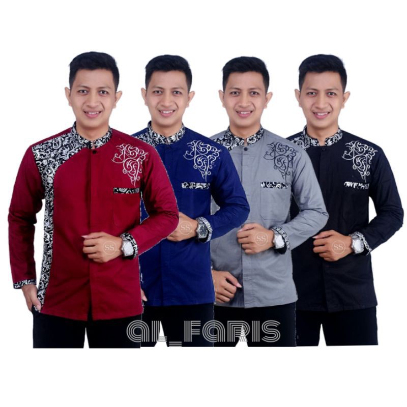 kemeja kombinasi batik lengan panjang/baju batik pria