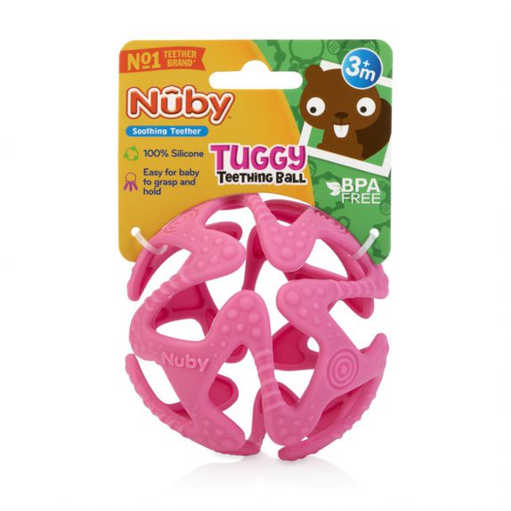 Nuby Baby Teether Tuggy Ball - Mainan Teether Silikon / Gigitan Bayi 3m+ (Tersedia varian warna)