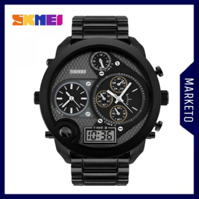 Jam Tangan Stainless Hitam SKMEI Jam Tangan Digital Analog Jumbo Pria - AD1170