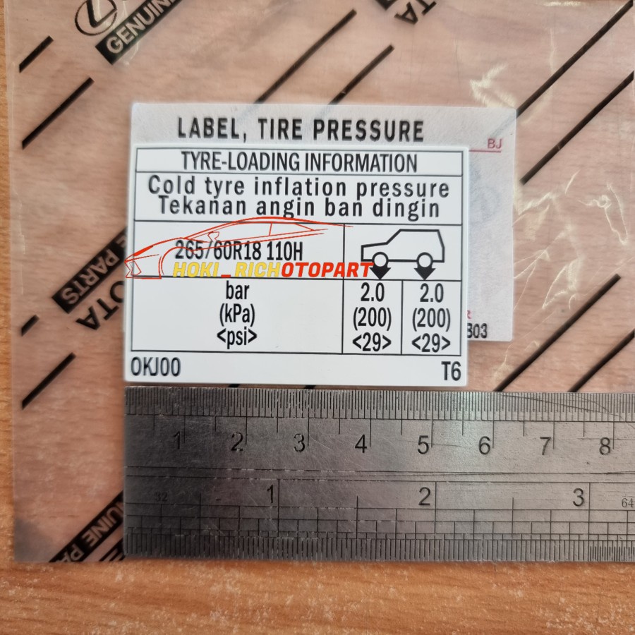 Jual STIKER LABEL TIRE PRESSURE TEKANAN ANGIN FORTUNER VRZ ORIGINAL