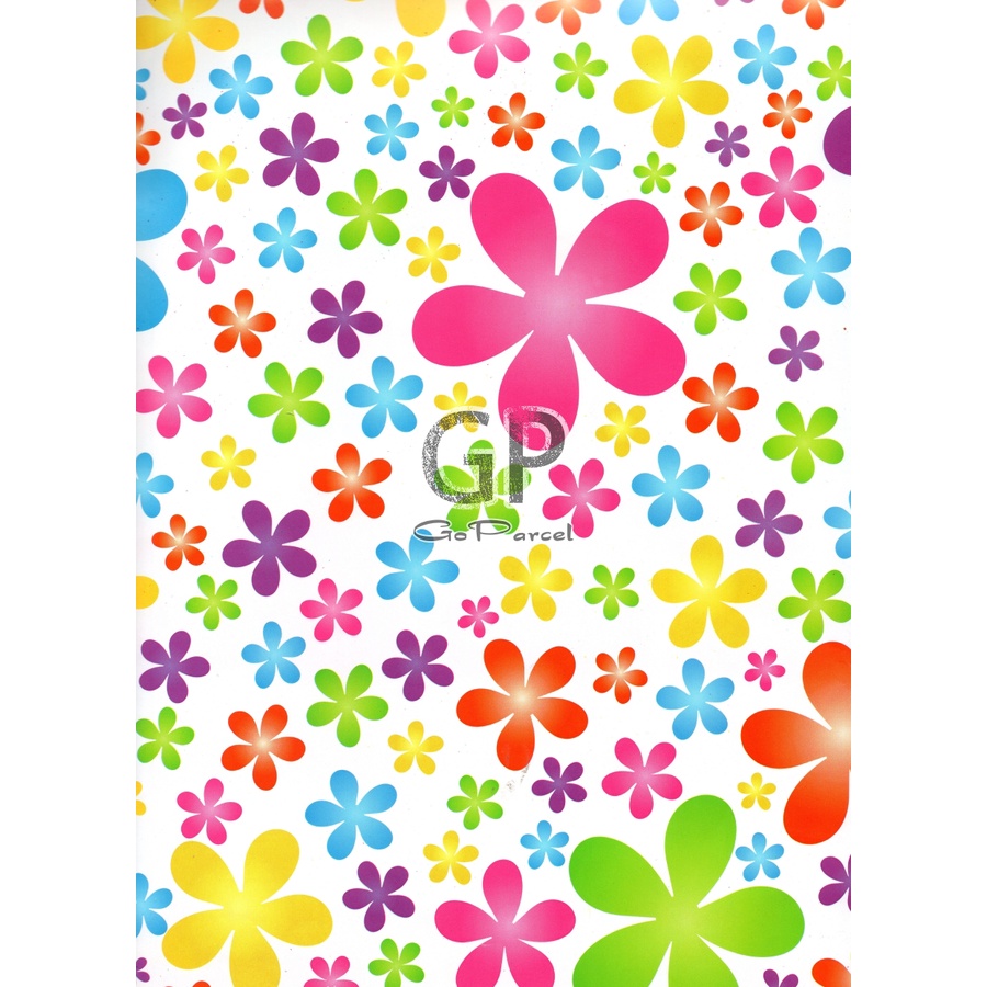 ( 5 Lembar ) KERTAS KADO SR GLOSY - GIFT WRAPPING PAPER RAINBOW COLORS FLOWER CHECKERED KOTAK KOTAK BUNGA SALUR