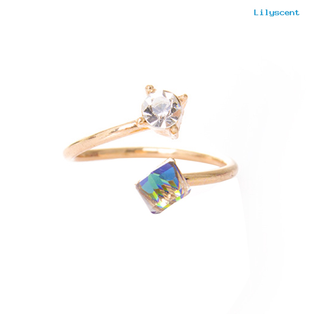 Ls Cincin Tunangan Adjustable Bahan Alloy Hias Berlian Imitasi Multi Warna Anti Pudar Untuk Wanita