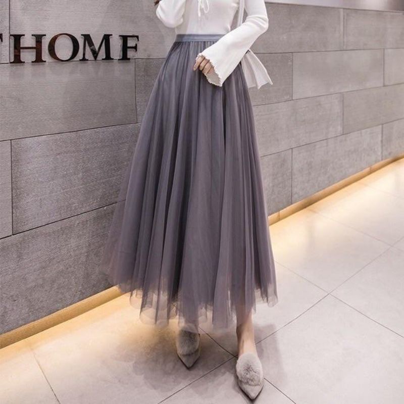 (Bisa cod) Rok tutu panjang import / Rok panjang / Rok tutu belah 8-Dark grey 1659