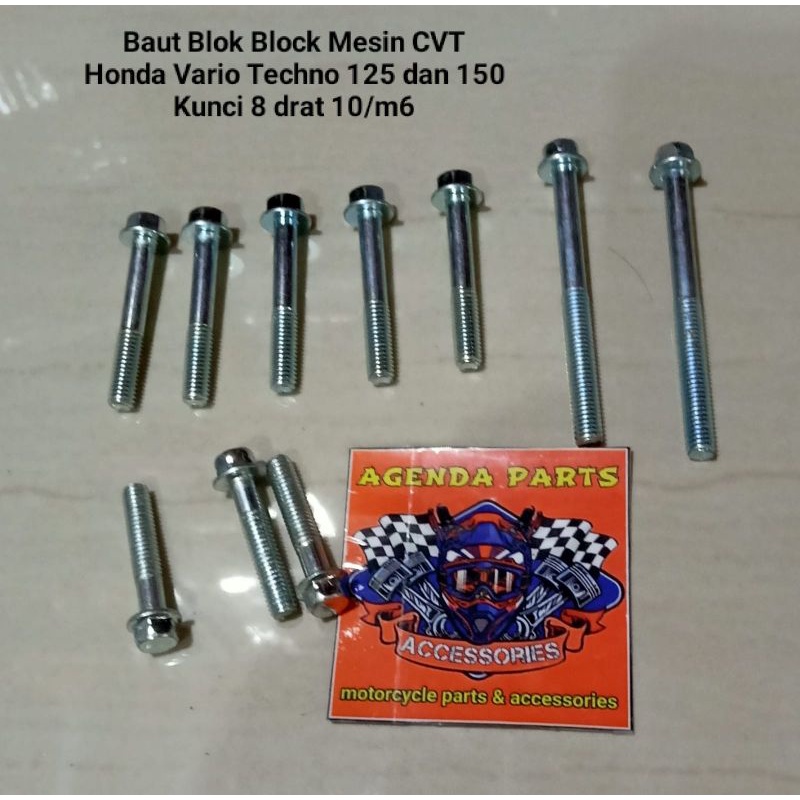 1set Baut Blok Block Mesin CVT Honda Vario Techno 125 dan 150 Kunci 8 drat 10/m6