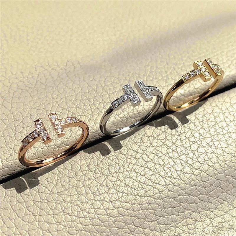 Cincin Model Terbuka Desain T Ganda Hias Berlian Warna Silvergold Gaya Koreasimple Untuk Priawanita