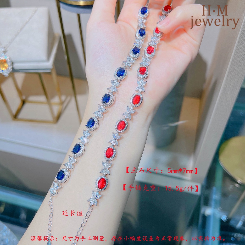 Sapphire Gelang Tangan Batu Safir Merah Aksen Berlian Imitasi Untuk Wanita