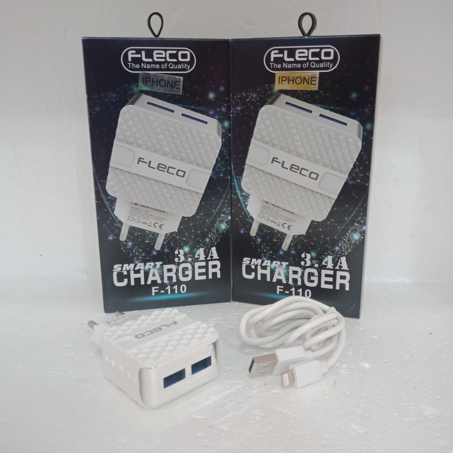 ADAPTOR CHARGER FLECO F-110 F 110 DUAL USB 3.4A Plus Kabel