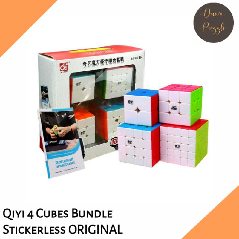 Rubik Qiyi 4 Cubes Bundle Qiyi 2x2 + 3x3 + 4x4 + 5x5 Stickerless ORIGINAL