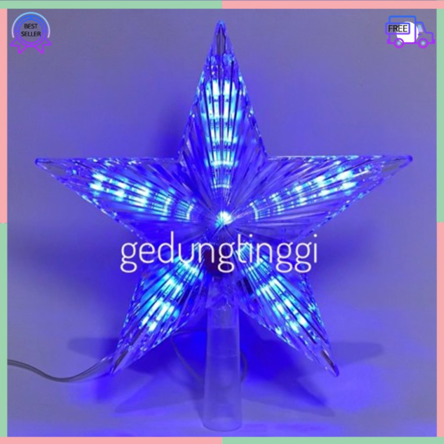 Lampu Bintang Natal Hiasan Dekorasi Topper Hias Pohon Christmas Tree Light Lights Led Decoration Decor Ornament Warna Warni Warm White Kuning Pink RGB Biru Ribbon Lamp Musik Diy Baterai Selang Tumblr Tirai Kawat Rusa Salju Pintu Dinding Rumah Gereja 2023